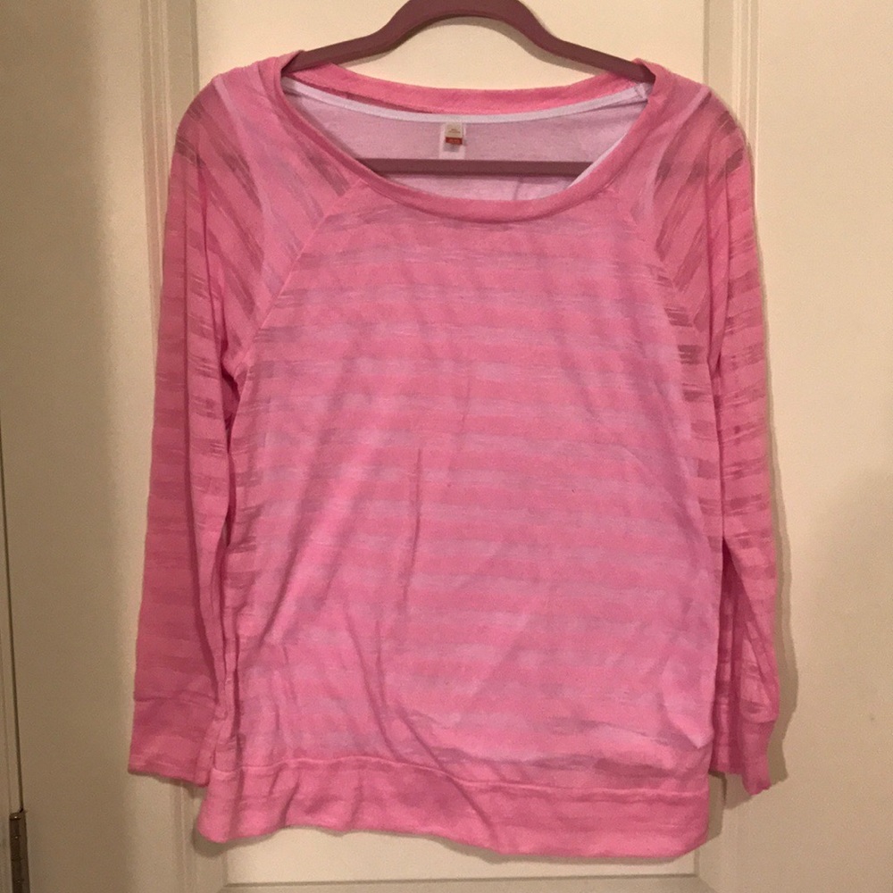Double layered long sleeve pink-stripped shirt